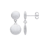 Silver Button Ribbed Drop Earrings