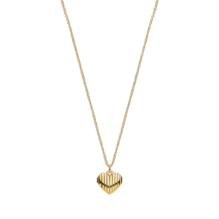 Silver YG Plated Heart Ribbed Pendant Chain