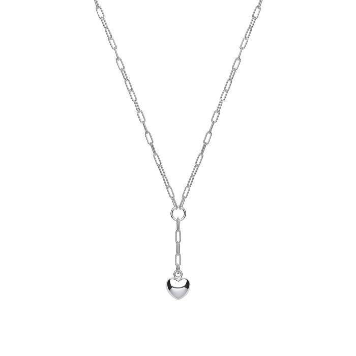 Silver Chain Paper Clip Link with Heart Drop Pendant