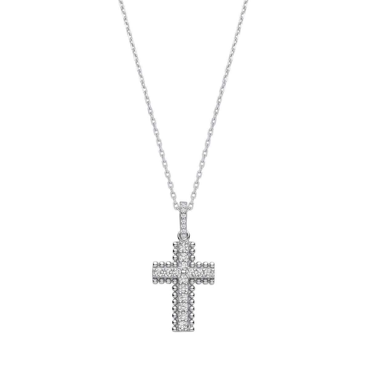 Beaded CZ Cross with Chain