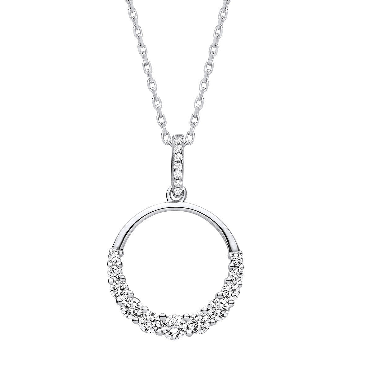Circle of Life with Graduated CZs Silver Pendant with Chain