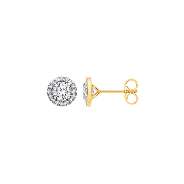 9ct Yellow Gold 1.16ctw Solitaire LAB GROWN Diamond Halo Earrings IGI Certified