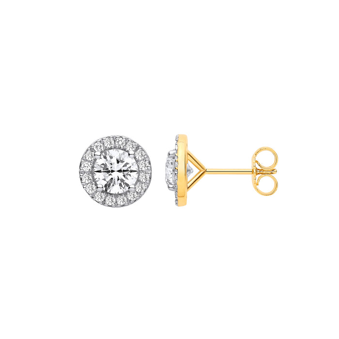 9ct Yellow Gold 2.38ctw Solitaire LAB GROWN Diamond Halo Earrings IGI Certified