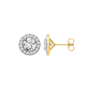 9ct Yellow Gold 3.54ctw Solitaire LAB GROWN Diamond Halo Earrings IGI Certified