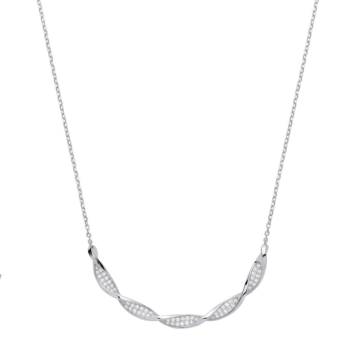 Necklace with Half Twisted Part with CZs on Chain