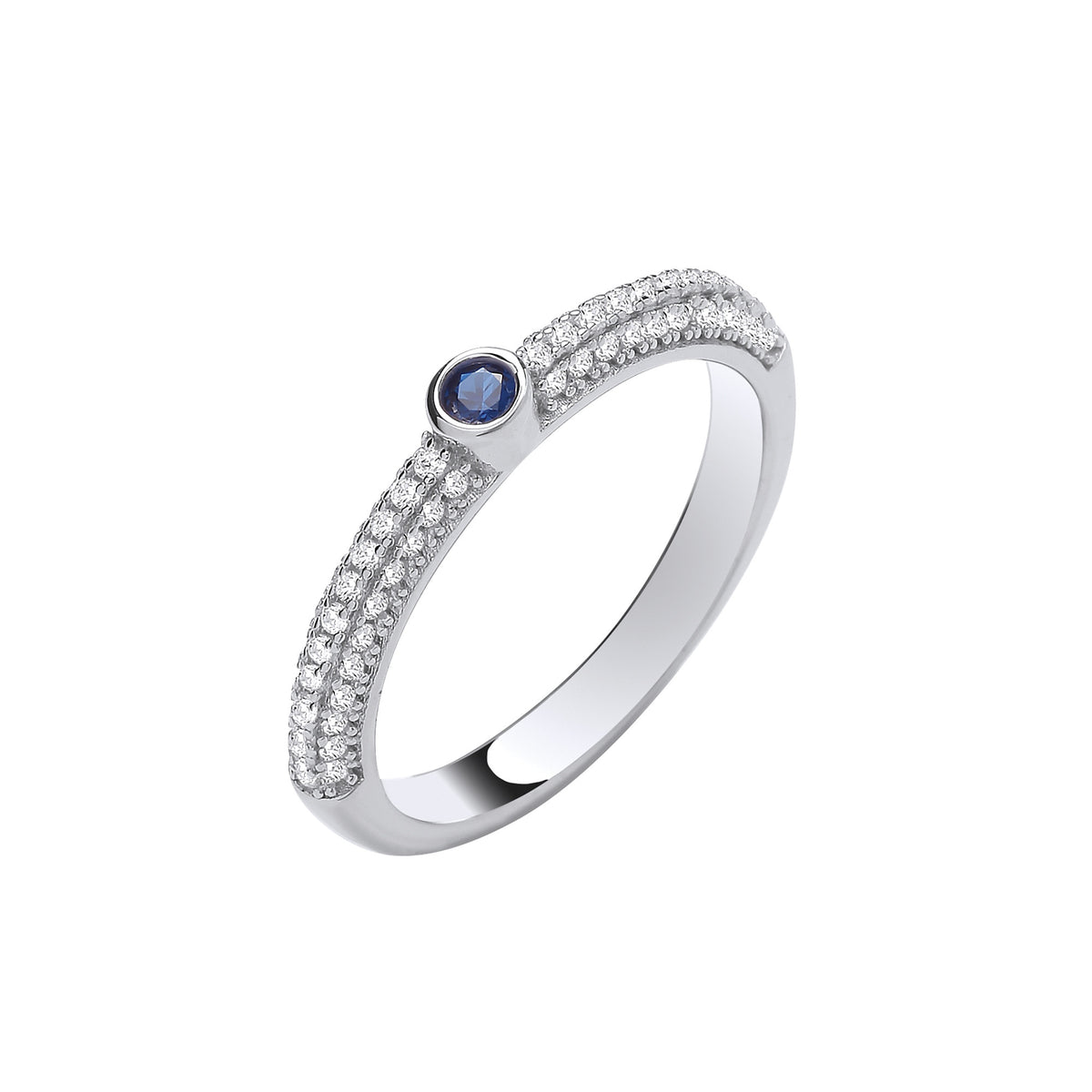 Silver Blue Sapphire CZ Rubover Half ET Ring