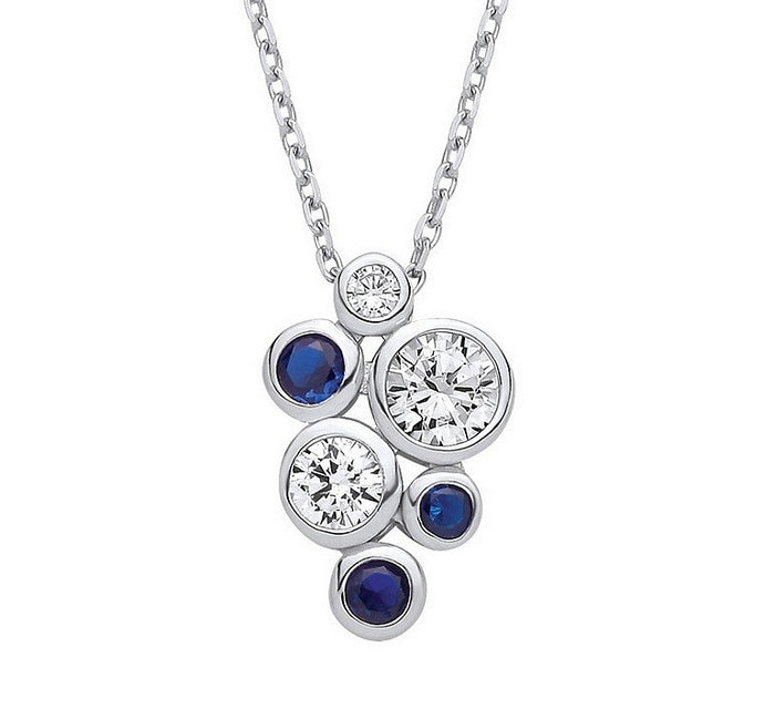 Timeless Style Rubover set Blue & Clear CZ  Pendant
