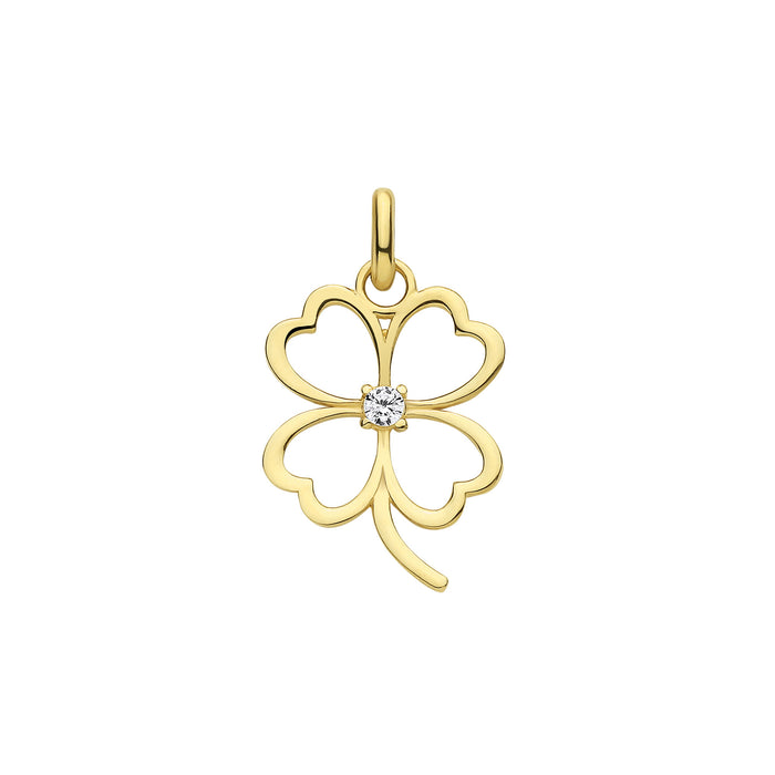 Y/G Four Leaf Clover CZ Pendant