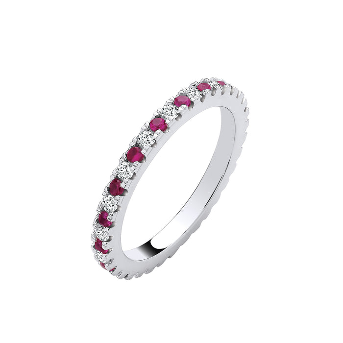 Silver Red Ruby & Clear CZs 2mm Full ET Ring