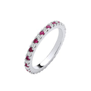 Silver Red Ruby & Clear CZs 2mm Full ET Ring