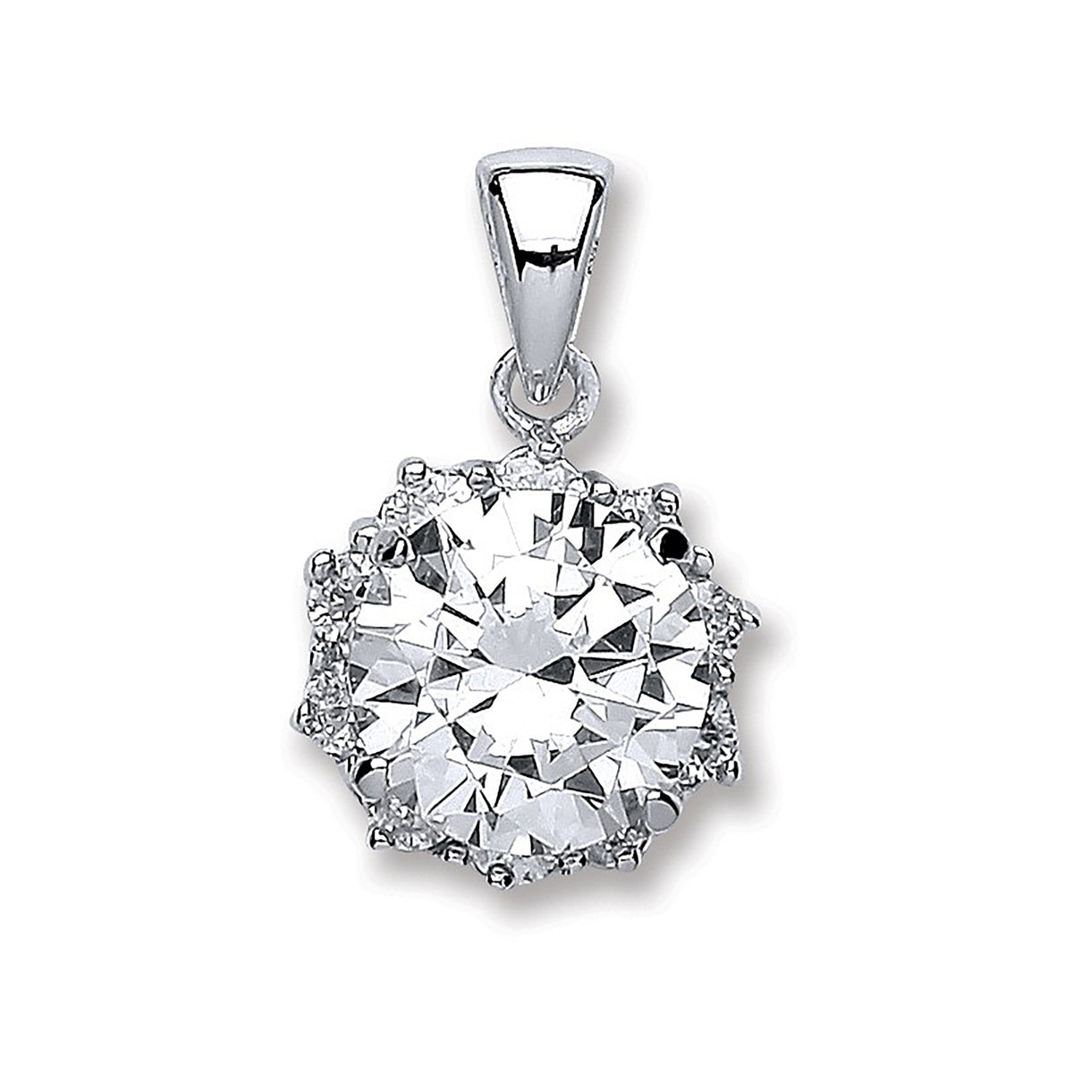 Silver Round Brilliant Cut Cz Pendant