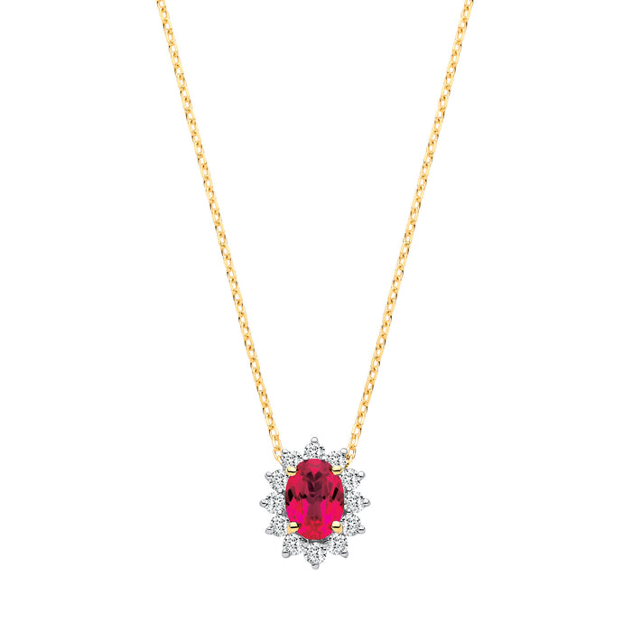 9ct Yellow Gold LAB GROWN 0.30ct Solitaire Diamond & 1.10ct Oval Ruby Pendant With Chain IGI Certified