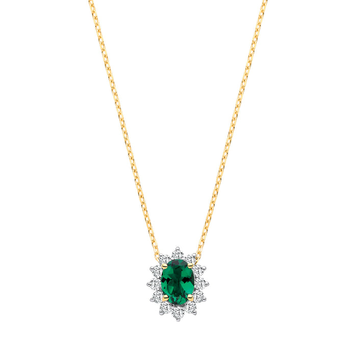 9ct Yellow Gold LAB GROWN 0.30ct Solitaire Diamond & 0.65ct Oval Emerald Pendant With Chain IGI Certified