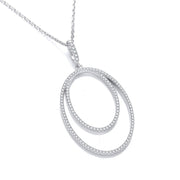 Micro Pave' Oval Double Row Cz Pendant with 18" Chain