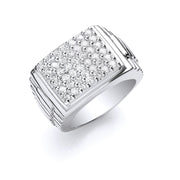 Silver Gents Square Top Cz Ring