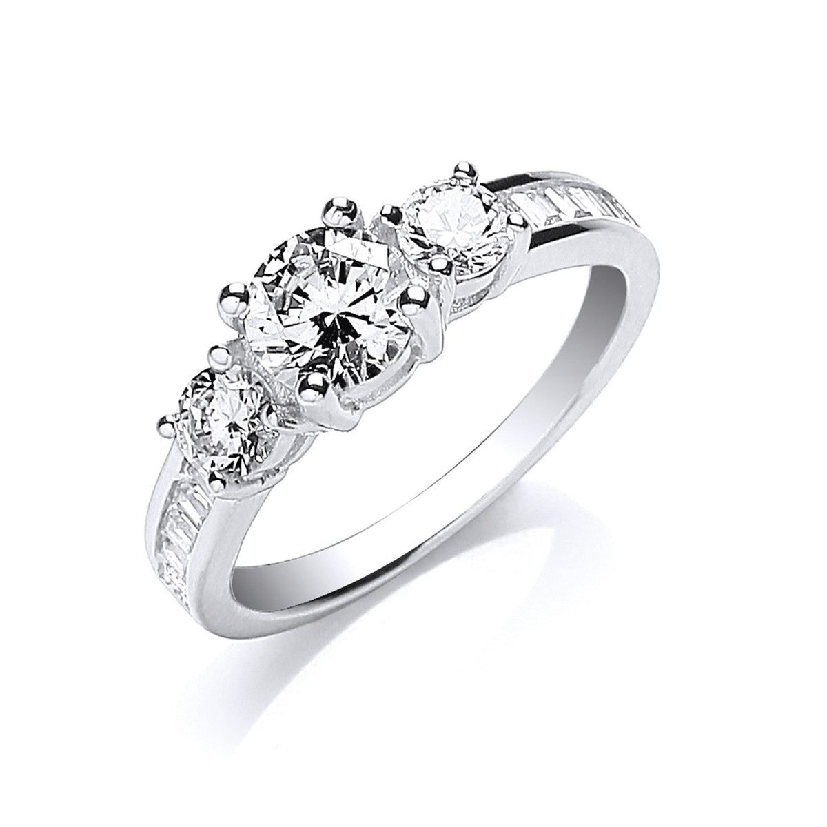 Silver Trilogy Rd. Brilliant with Baguettes on Shoulder Ring