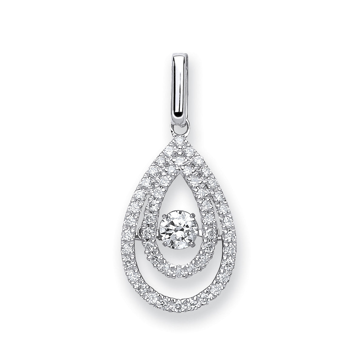 9ct White Gold 0.38ct Dancing Diamond Drop Pendant