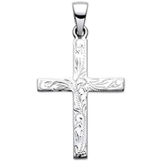 Silver Solid Cross with Design and Plain Back