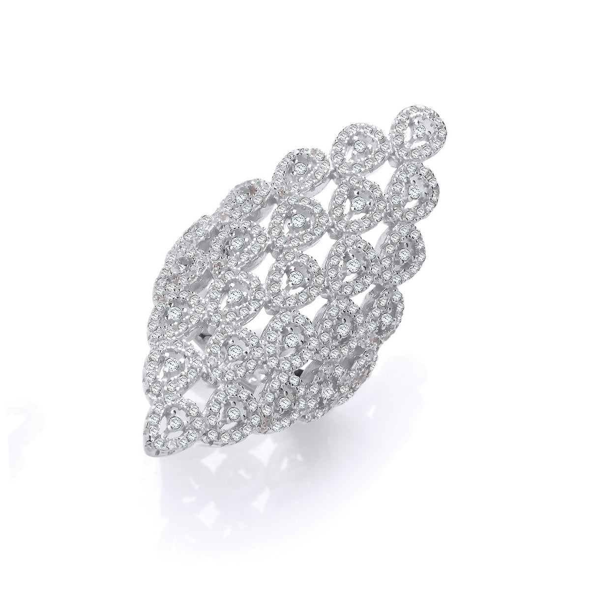 Silver Long Diamond Shape Design Cz Ring