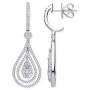 18ct WG 1.17ct Fancy Pear Shaped Grain Set Drop Earrings