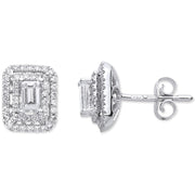 18ct White Gold 0.75ct Emerald Cut Rectangular Stud