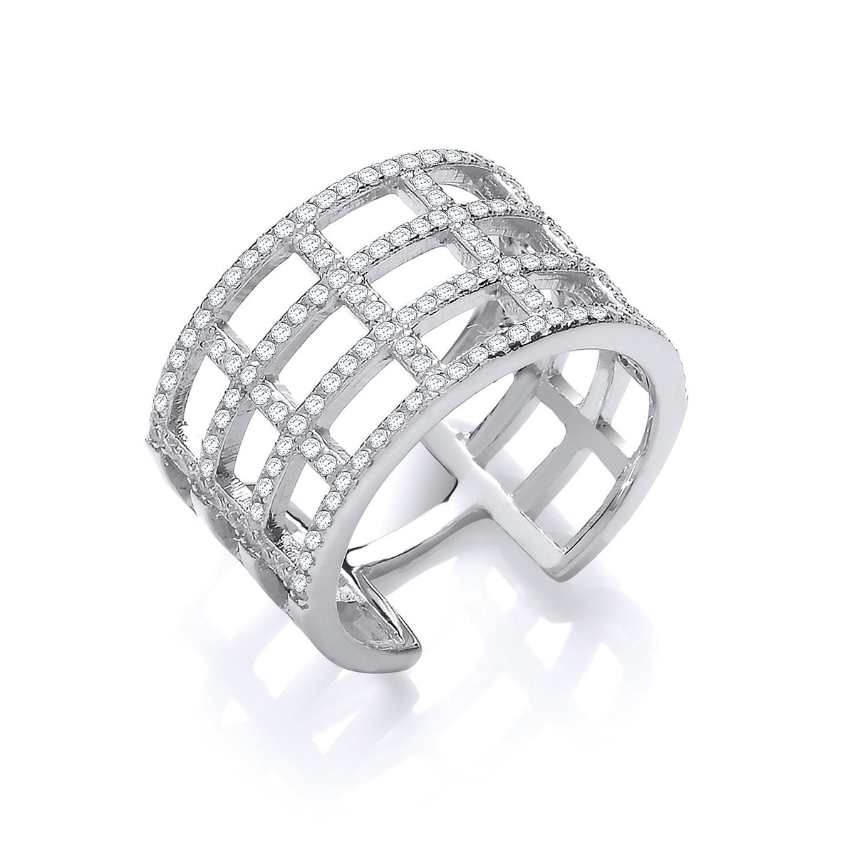 Silver Open Rectangular Designs Cz Ring