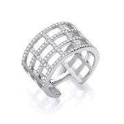 Silver Open Rectangular Designs Cz Ring