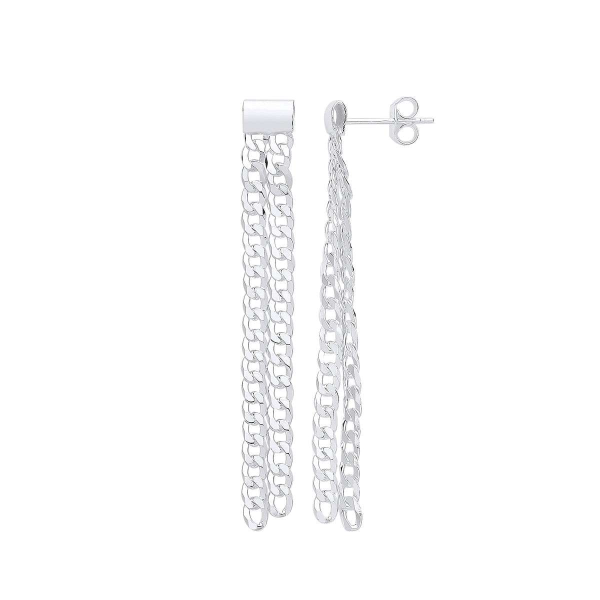 Silver Curb Chains Drop Earrings