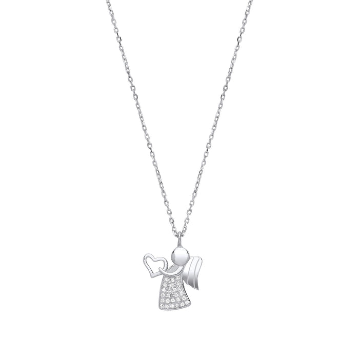 Silver Angel with Heart Pendant Necklace