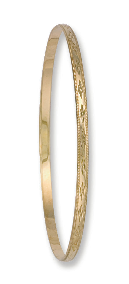 Yellow Gold 3mm D/C D - Shaped Slave Bangle TGC-BN0042