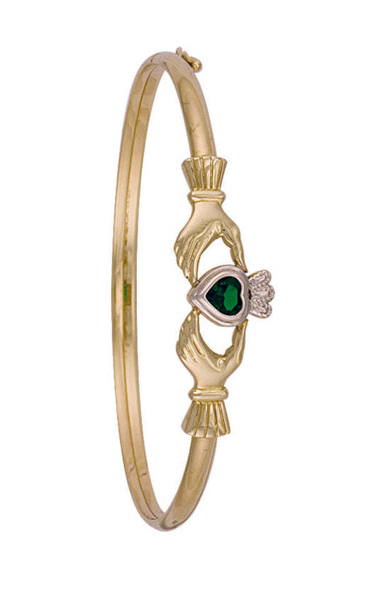 Yellow Gold Stone Set Claddagh Bangle TGC-BN0245