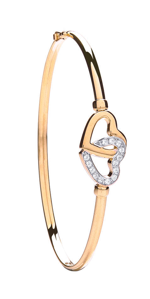 Yellow Gold Double Cz Heart Bangle TGC-BN0399