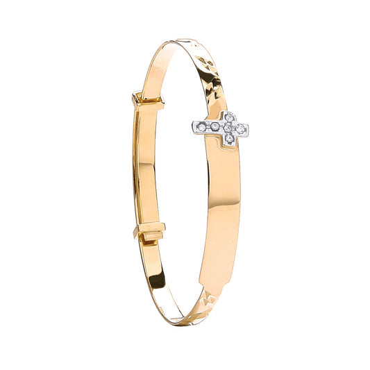 Yellow Gold D/C Expandable Bangle Cz Cross TGC-BN0411