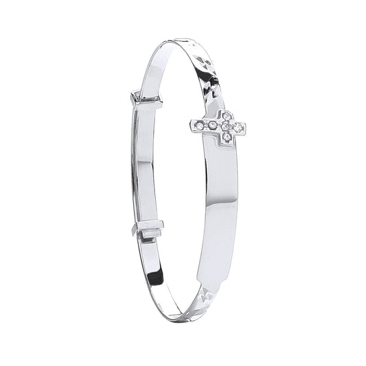 White Gold D/C Expandable Bangle Cz Cross TGC-BN0412