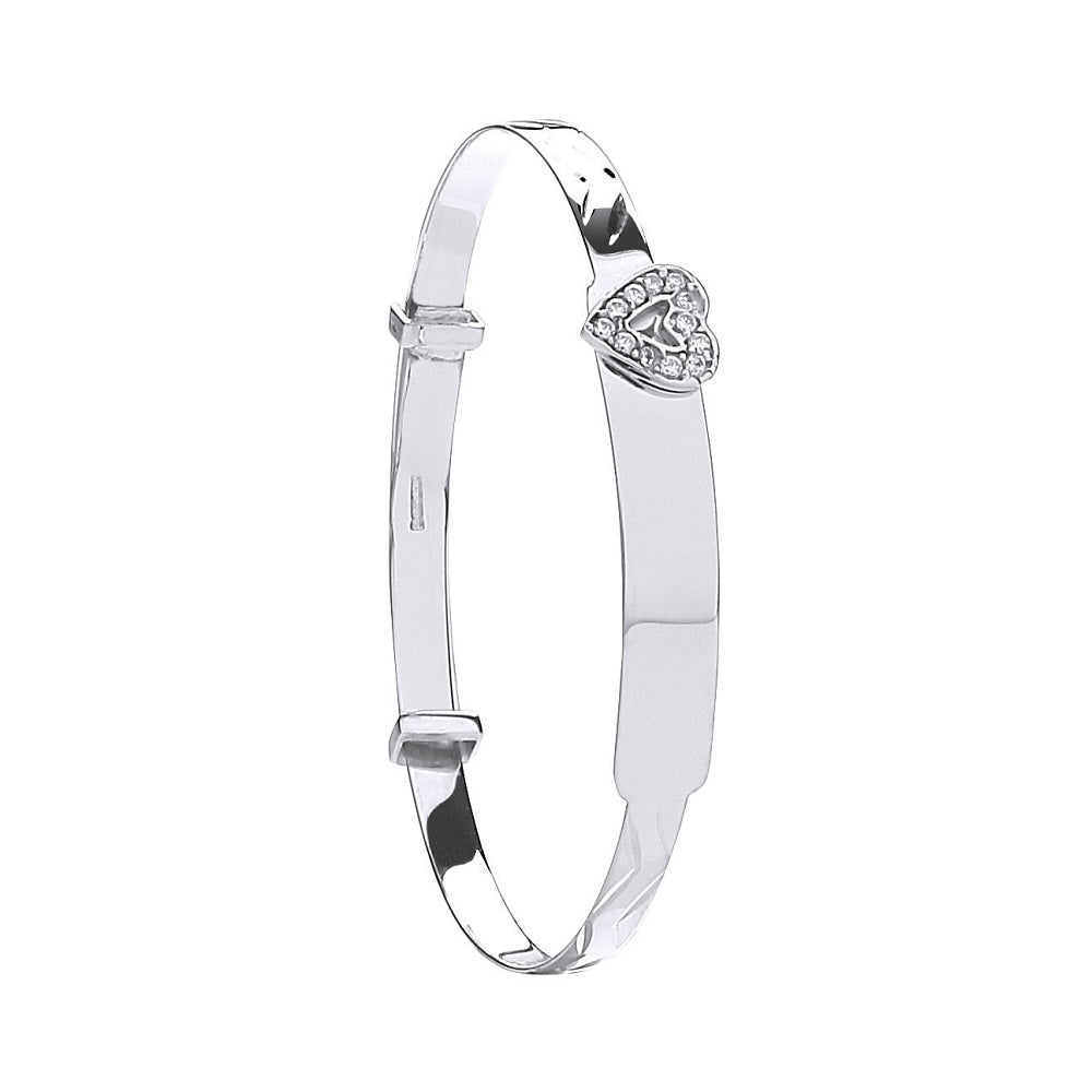 White Gold D/C Expandable Bangle Cz Heart TGC-BN0413