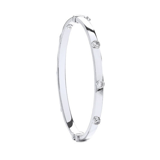 White Gold Hollow Oval Baby Cz Bangle TGC-BN0416