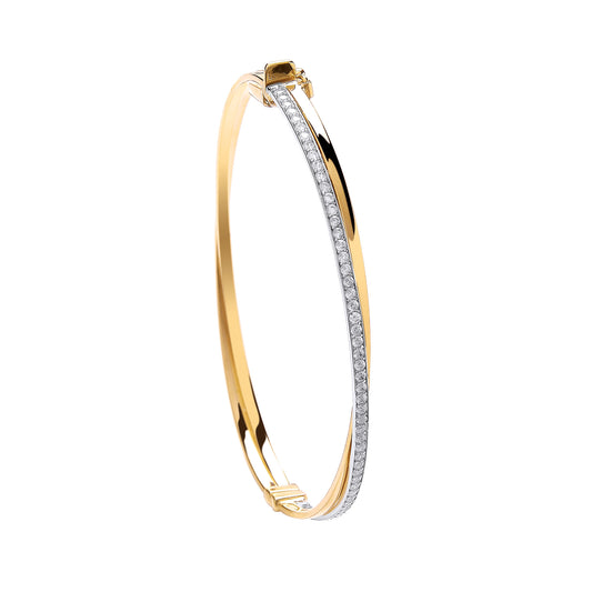 Yellow Gold X Over Cz Ladies Bangle  TGC-BN0420