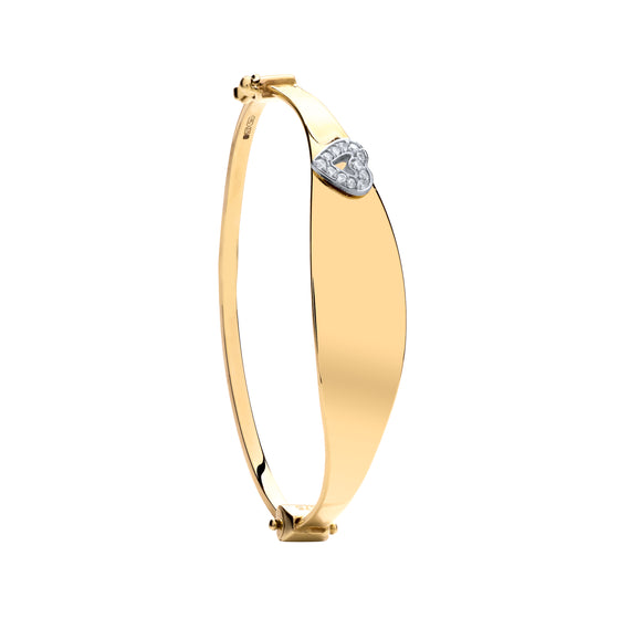 Yellow Gold Oval ID with Cz Heart Baby Bangle  TGC-BN0430