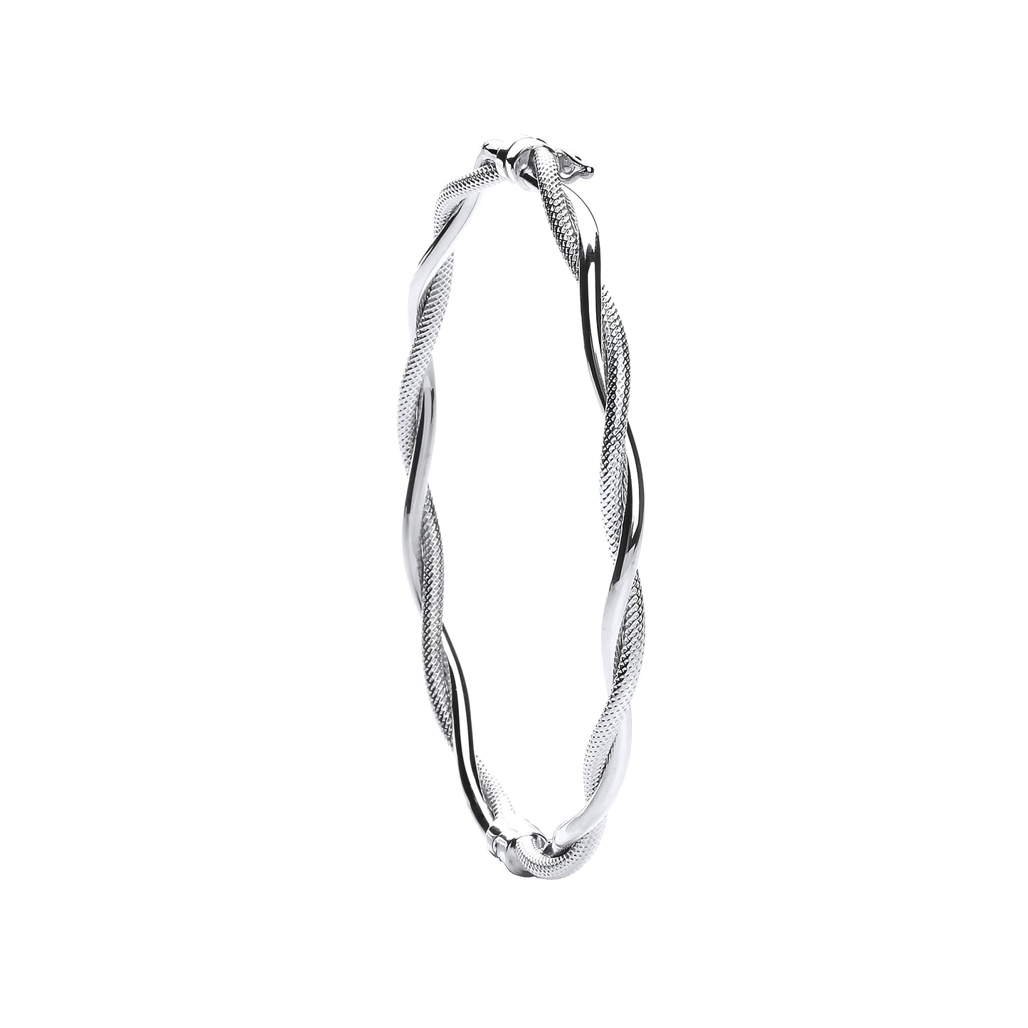 White Gold Ribbed & Plain Tubes Twisted Bangle TGC-BN0436