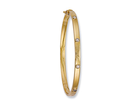 Yellow Gold Hollow Cz Oval Bangle TGC-BN0161