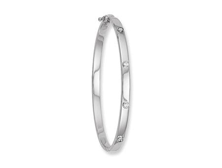 White Gold Hollow Cz Oval Bangle TGC-BN0186