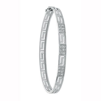 White Gold Cz Greek Key Bangle TGC-BN0386