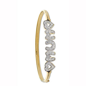 Yellow Gold Cz Heart / Mum Bangle TGC-BN0388