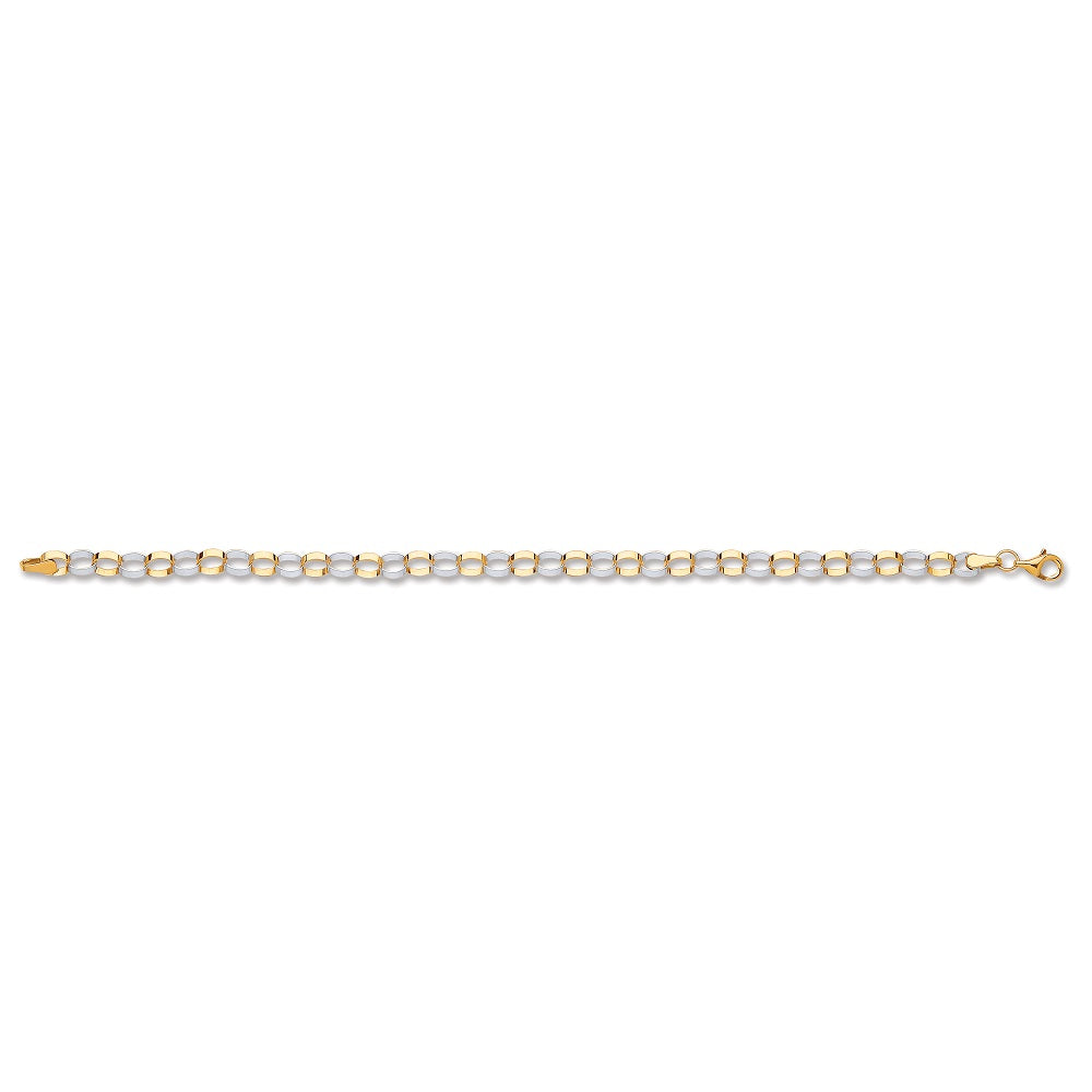 White & Yellow Gold Oval Hollow Link Bracelet  TGC-BR0600