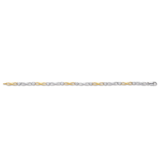 White & Yellow Gold Figure of 8 link with CZ's Ladies Bracelet  TGC-BR0601