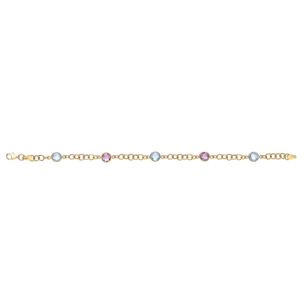 Yellow Gold Genuine Amethyst & Blue Topaz Bracelet TGC-BR0605