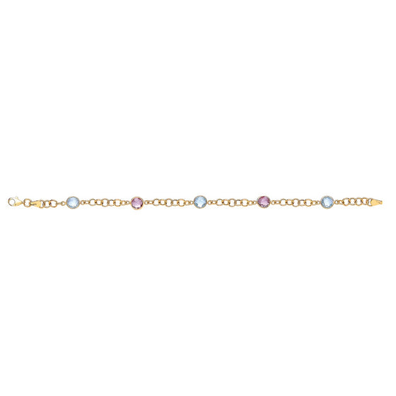 Yellow Gold Genuine Amethyst & Blue Topaz Bracelet TGC-BR0605