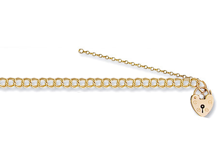 Yellow Gold Double Link Curb & Padlock Charm Bracelet TGC-BR0032