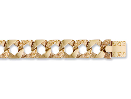 Yellow Gold Plain & Patterned Casted Curb Bracelet TGC-BR0369