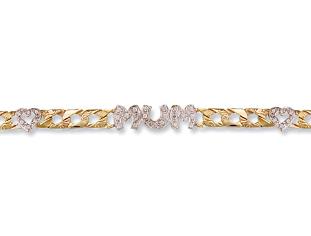 Yellow Gold Cz Mum & Heart Bracelet TGC-BR0482